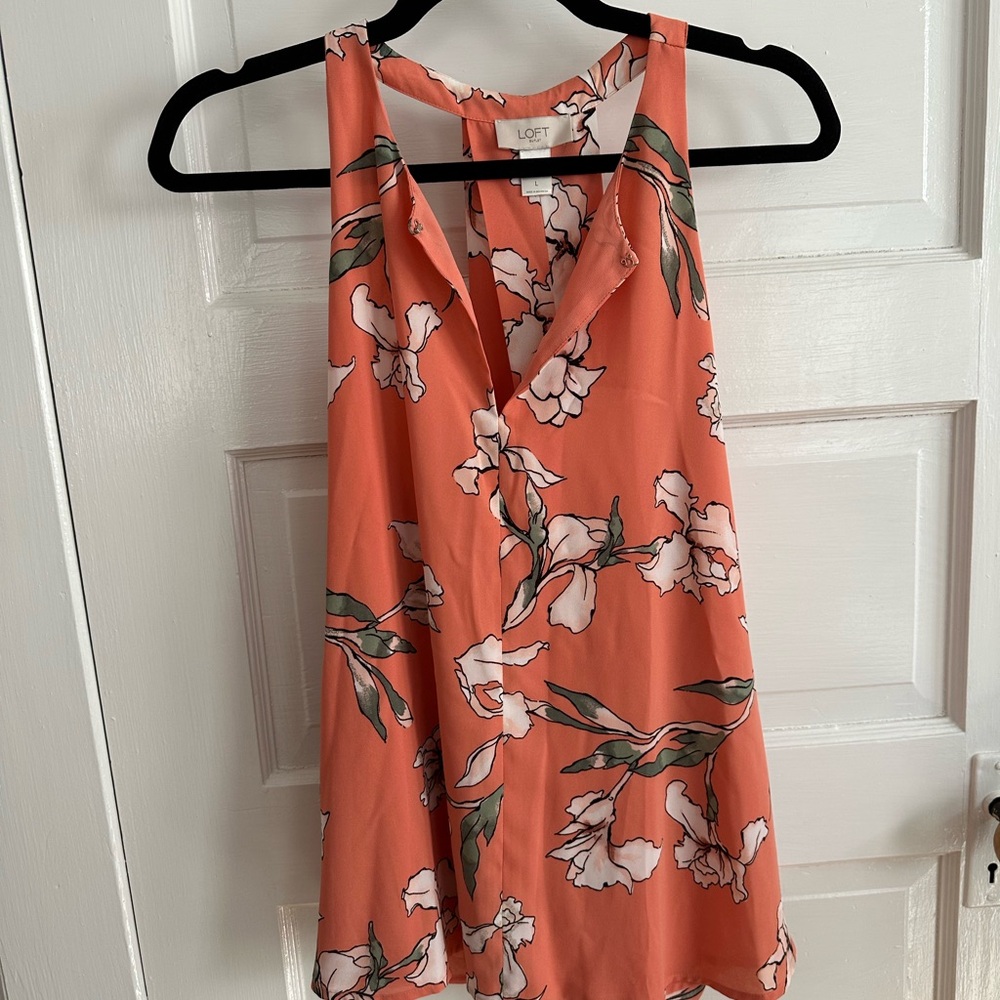 LOFT Coral Floral Sleeveless Blouse